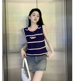 Women's Tanks Camis 23ss Tank Top Camisole Vests Womens Tanks Camis Designer Clothing Vest Naval Style Striped Colour Matching Embroidery Knitted Clothes A1 Y240504