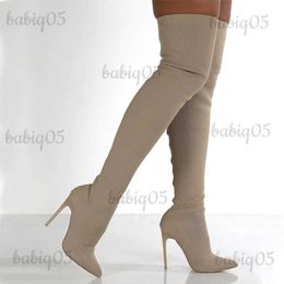 Boots Winter Women Over Knee Boots Pointed Toe Sexy Party High Heels Fashion Knit Socks Boots 2023 Zipper Thigh Boots Plus Size 36~43 T231121