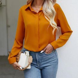 Women's Blouses Elegant Spring And Autumn Yellow Casual Loose Long Sleeve Shirt V-neck Dark Button Chiffon Office Blouse