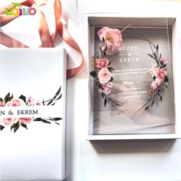 Greeting Cards 10pcs luxury high class romantic acrylic wedding invitation card sell flower wedding cards with box 231102