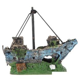 Decorations Aquarium Fish Tank Decorations Landscape Pirate Ship Wreck Ships Decor Resin Boat Ornament Accessories Drop Delivery Home Dhurv