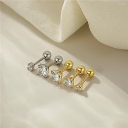 Stud Earrings 1pc 925 Sterling Silver Ear Crystal Zircon Fashion 3 Prong Tragus Cartilage Piercing Jewellery Gold Clear Boucle