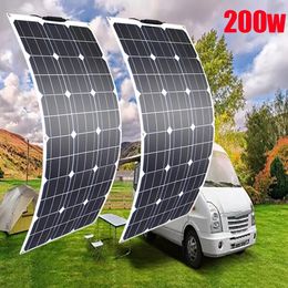 Chargers solar panel 200w 100w 12v battery charger flexible povoltaic mono cell camper RV home roof balcony waterproof freeship 231120