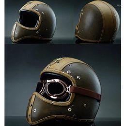 Motorcycle Helmets Synthetic Leather Helmet Retro Vintage Cruiser Chopper Scooter Cafe Racer Moto Full Face Dot S-XXL