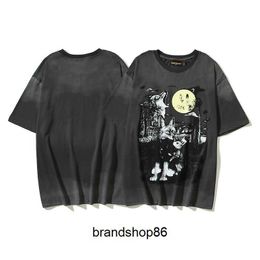 Men's T-shirts Drew Skate House Full Moon Big Grey Wolf Rabbit Old Men and Women Smiling Face Short Sleeve T-shirt Couple Ins