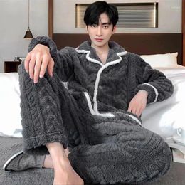 Men's Sleepwear Winter Men Home Wear Pyjamas Coral Velvet Long Sleeve Warm Thickened Flannel Man Pyjamas Lounge Set