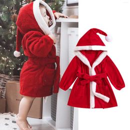 Jackets Pudcoco Infant Kids Baby Girls Robe Toddler Christmas Long Sleeve Furry Contrast Color Hooded Velvet Bathrobe 6M-4T
