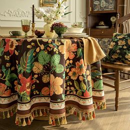 Table Cloth Vintage Print Tablecloths For Dining Round With Tassels High-end Coffee Tea Cover Party Events Home Decor