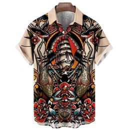 Men's Casual Shirts Summer Japanese Style Printed for Men Tattoo Hawaiian Classic Short Sleeve Top Y2k Harajuku Clothing 230421