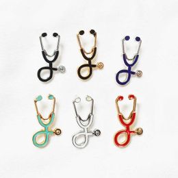 Pins Brooches Doctors Nurses Mini Stethoscope Brooches Pins Jackets Coat Lapel Pin Bag Button Collar Badges Gifts Medical Jewelry Z0421