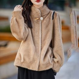 Women's Fur Faux Fur Autumn Winter Women Mink Cashmere Coats Fluffy Faux Fur Stand Collar Coat Elegant Thick Warm Faux Fur Jackets For Women Tops 231121