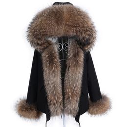 Women's Fur Faux Maomaokong Women Winter Coats Coat Natural Real Rabbit Lined Jacket Raccoon Collar Short Parka Female Clothing 231121