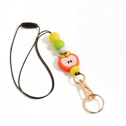 Keychains Silicone Bead Keychain Lanyard Colour Apples Keys Id Badge Pendent Necklace Teacher Student Gift 2023 Design