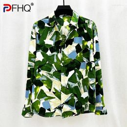 Men's Casual Shirts PFHQ 2023 Summer Fashion Ice Silk For Men Long Sleeve Single Breasted Printing Loose Blouse Tide 21F3822