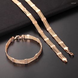 Necklace Earrings Set 8mm Womens Lady Men 585 Rose Gold Color Necklaces Bead Chain Bracelet Jewelry