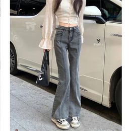 Women's Jeans Vintage High Waist Flare Jeans Women Grey High Street Slim Boot Cut Denim Pants Stretchable Long Flared Denim Trousers Casual 230421