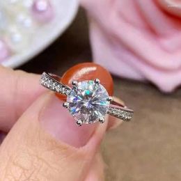Cluster Rings Crytstal Diameter 5/6.5/8mm Copper Plated Silver Classic Adjustable Six-Claw Women Ring Finger Jewelry Lover Gift