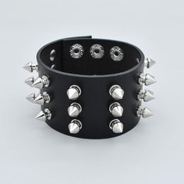 Charm Bracelets Punk Gothic Rock 1/2/3 Row Cuspidal Spikes Rivet Cone Stud Wide Leather Wristbands Bangle Unisex Jewellery