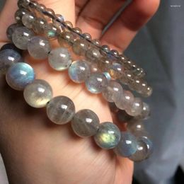 Strand Natural Grey Labradorite Stone Men Women Charm Flash Blue Light MoonStone Bangles Genuine Jewelry Gifts