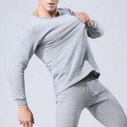 Men's Thermal Underwear Round Neck Top Trousers Set Winter Men Warm Slim Fit Elastic Pyjamas For Homewear Loungewear