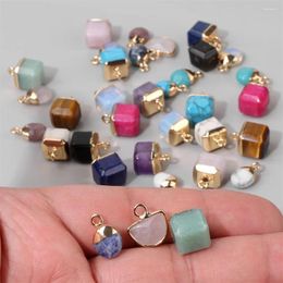 Pendant Necklaces Small Healing Natural Stone Multicolor Square Half Round Charm Simple Reiki Jewellery Accessories For DIY Necklace Making