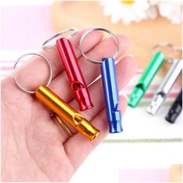 Keychains Lanyards Metal Whistle Portable Self Defence Keyrings Rings Holder Car Key Chains Accessories Outdoor Cam Survival Mini Dhpnd
