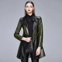 Women's Leather Spring Autumn Women Long Faux PU Slim Fashion Punk Outwear Motorcycle Jacket Casual Coat