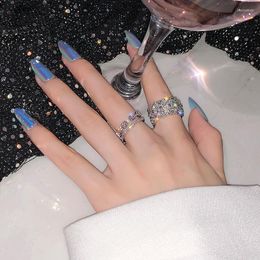 Cluster Rings Sparkling Rhinestone Double Ring Korea Fashion Y2K Aesthetic For Woman Jewellery Wholesale RingsCluster