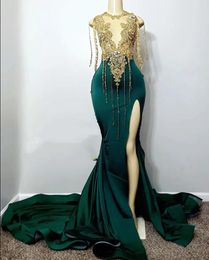 Arabic Aso Ebi Hunter Green Prom Dresses Mermaid Lace Beaded tassel Evening Second Reception Birthday Engagement Gowns Dress