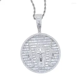 Pendant Necklaces 2023 Gun Jesus Necklace Iced Out Bling Gold Silver Plated Rectangle CZ Cross Round Charm Men Hip Hop Jewellery