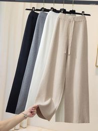 Women's Pants Autumn Winter Warm Knitted Wide Leg Pant For Women Elegant Retro Fashion High Quality Solid Drawstring Waist