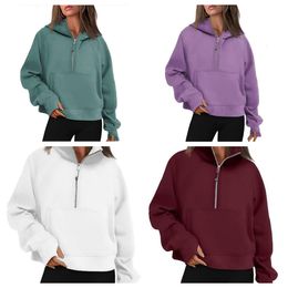 yoga hoodie Scuba womens full zip hoodie Sweatshirts Autumn and winter Plus Velvet Thickening jackets hoodys chothing loose short clothes
