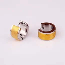 Hoop Earrings Fashion Wide Small Colour Gold Stainless Steel Round Frosted Sand Huggie Jewellery For Men Women