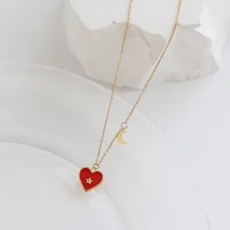 Pendants Amaiyllis 18K Gold Epoxy Enamel Red Heart Love Five-pointed Star Moon Clavicle Chain Necklace Pendant Jewelry