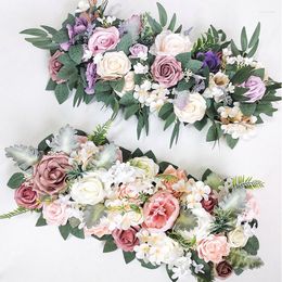 Decorative Flowers 70CM DIY Flower Row For Wedding Decoration Silk Rose Artificial Floral Backdrop Decor Romantic Marriage Iron Arch