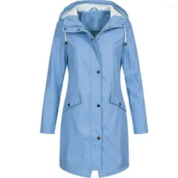 Women's Jackets Hoodie Waterproof Long Coat Solid Rain Jacket Autumn Winter Outdoor Drawstring Windbreaker Overcoat Woman Clothing