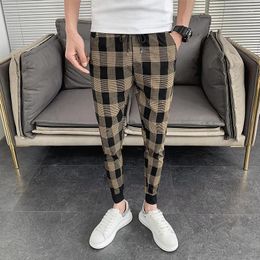 Men's Pants Spring Summer Plaid Harem Men Clothing 2023 Simple Ankle Length Slim Fit Casual Hip Hop Joggers Trousers Streetwear 36