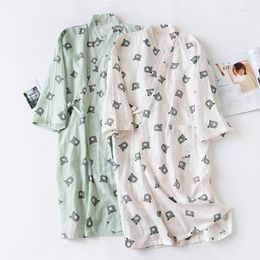 Women's Sleepwear Japanese Cotton Kimono Women's Dressing Cartoon Gowns Robe Summer Couple Nightwear Homewear Pyjamas Bathrobe