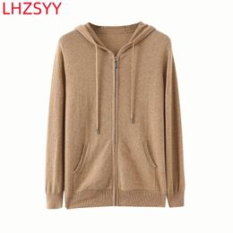 Men's Sweaters LHZSYY Pure Cashmere Hooded Cardigan HighEnd Zipper Jacket Knit Hoodie Youth LongSleeved Coat 23 Autumn Loose Base Shirt 231120