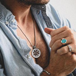 Pendant Necklaces Nordic Rune Necklace Men Viking Compass Scandinavian Stainless Steel Jewellery