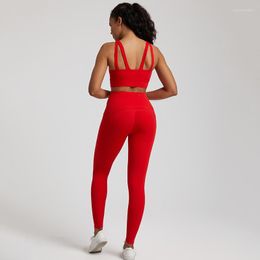 Active Sets Solid Colour Soft Gym Yoga Set Legging Sport Fitness Cross Bra Top 2pc Suit Comprehensive Training Jog Pocket Women Sportwear