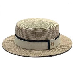 Berets Women Hats Ladies Sun Boater Flat Simple Stylish Straw Hat Elegant Braided Female Sunshade Shine Cap