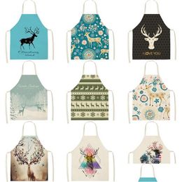 Aprons Christmas Elk Printed Pattern Kitchen Aprons Polyester For Women Home Cooking Cleaning Baking Waist Bibs Pinafore 68X55Cm Drop Dh10N