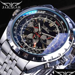 Wristwatches Jaragar Blue Glass Design Black Sier Matic Watch Stainless Steel Date Clock Luminous Men Business Mechanical Wr Dhgarden Otj21