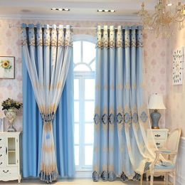 Curtain Shading Nordic Simple Atmospheric Embroidery European Style Double Ribbon Yarn Curtains For Living Dining Room Bedroom