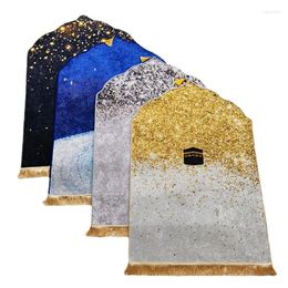 Ethnic Clothing High Quality Prayer Mat For Muslim Ramadan Flannel Worship Kneel Embossing Floor Carpets Anti-Skid Rugs Home Decoration