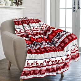 Blankets Christmas reindeer snowflake blanket wool plush throw soft comfortable and warm bedding shawl bed sofa flannel printed flower 231120