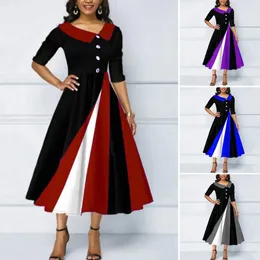 Casual Dresses Dressing Up Soft Elegant A-Line Vintage Color Matching Midi Dress Daily Clothing