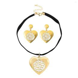 Choker Dvacaman Gothic Exaggerated Geometric Heart-Shaped Pendant Necklace & Earrings For Women Fashion Jewelry