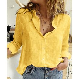 Men's T Shirts Leisure White Yellow Button Lapel Cardigan Top Lady Loose Long Sleeve Oversized Shirt Womens Blouses Spring Blusas Muj